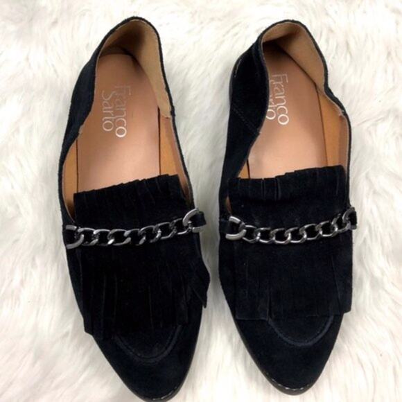 Franco Sarto 7.5 Womens Black Chain Fringe Loafer Flats - Picture 2 of 6